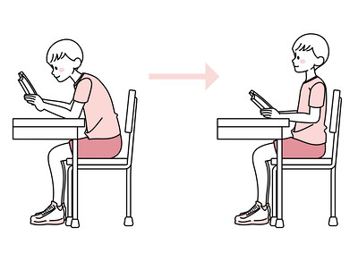 椅子に座る子供の姿勢のイラスト